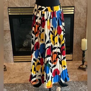 Compania Fantastical Colorful Abstract Print Pleated Skirt sz M